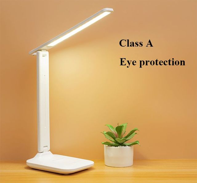 Rechargeable Dimmable Touch LED Folding Desk Lamp with USB Charging Port White Shade Rectangular Design for Reading Room