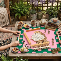 Alas Mahjong Amerika Motif Leopard & Polka Dot yang Trendi, Anti-Selip Peredam Suara Tahan Air Retro Warna-Warni Grosir