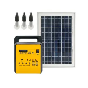 Batterie au plomb 7000mAH alimentée par énergie solaire 10W avec 4 ampoules LED Radio FM 12V ports CC Mini kit de système d'éclairage solaire