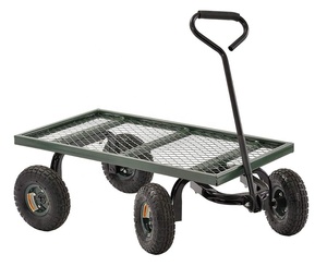 OEM Customizable Four-Wheel Free Flat Tires Metal Deck Garden Flatbed <b>Trolley</b> with Platform Structure - Product Image 2