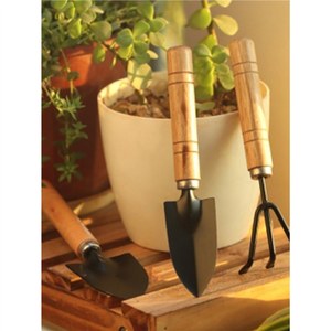 Ensemble d'outils de jardinage 3 pièces en acier au carbone avec manche en bois, durables pour la plantation et le desserrage du sol - Product Image 3