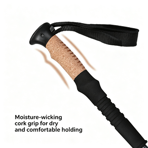 Bastón de Trekking Plegable de Fibra de Carbono, 3 Secciones Ajustables, Mango de Corcho Ligero, Bloqueo Rápido, Punta de Goma - Product Image 4