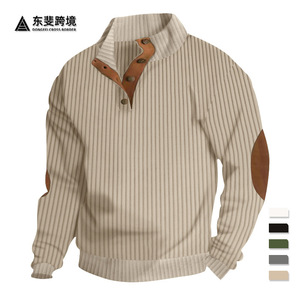 Pull à col montant rayé pour homme avec accents en cuir, haut décontracté à manches longues pour les loisirs - Product Image 3