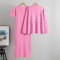 Set Gaun Rajut Gaya Kasual Musim Gugur, Set Cardigan Rajut dan Gaun Rajut, Set Dua Potong Rajut untuk Wanita