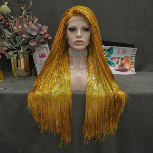 Parrucca Full Tinsel con pizzo frontale, con parte libera, ad alta densità, in fibra tinsel colorata (Argento/Rosso/Viola/Nero/Colorato), per Drag Queen - Product Image 2