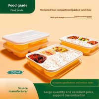 Boîte alimentaire carrée à quatre compartiments en plastique PP biodégradable, jetable, écologique, emballage pour restaurant du Guangdong