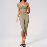 Ensemble de vêtements de sport pour femmes, col en V, coupe ajustée, séchage rapide, vêtements de sport pour le yoga, la course à pied et la remise en forme, style 7655