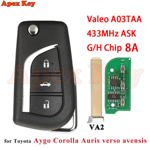Clé de voiture télécommandée VA2 433 MHz H-8A pour Toyota Aygo Corolla Auris /G Chip compatible Verso Avensis S000048000 A03TAA - Product Image 1