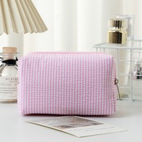 Sac de toilette en gaze à bulles très vendu, sac de toilette à main, sac de rangement cosmétique brodé à rayures pour les voyages, pour filles