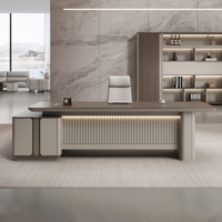 Bureau personnalisable de table de patron moderne luxueux avec boîte de câble multifonction durable et bande lumineuse