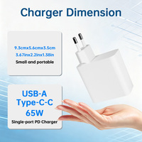 Harga Kompetitif 65W PD QC PPS Tipe-A Tipe-C 3 Port Pengisian Cepat Teknologi GaN Colokan EU Pengisi Daya Ponsel untuk Rumah Kantor