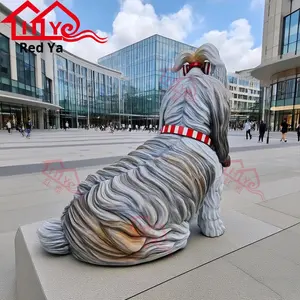 Patung anjing Maltese serat kaca besar ramah lingkungan hewan peliharaan lucu realistis tampilan lanskap komersial luar ruangan kerajinan Resin FRP - Product Image 2