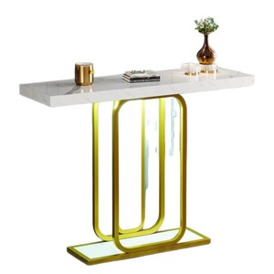 Modern design white marble and <b>gold</b> narrow <b>console</b> <b>table</b>; luxurious <b>gold</b> sofa <b>table</b> with topped wood and metal. - Product Image 5