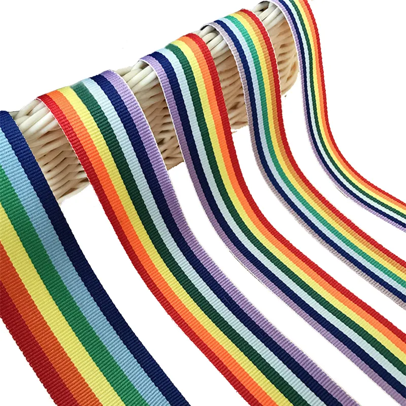 Ruban rayé en polyester coloré de 3/8 pouces, ruban arc-en-ciel gros-grain pour vêtement de sac, vente en gros