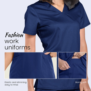 <b>Scrub</b> Suit Set Unisex Navy <b>Blue</b> Beige Rose Red Dark Green <b>Blue</b> Woven Fabric Hospital Uniforms - Product Image 2