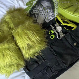 Viviblook Z106AC02 Femmes Y2k Pantoufles en fourrure à bout ouvert Pantoufles moelleuses Chaussures pour femmes Femmes Pantoufles plates à moitié ouvertes - Product Image 5