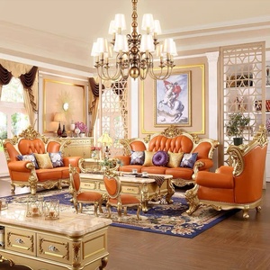 Estilo italiano <span class=keywords><strong>de</strong></span> lujo real diseños clásicos <span class=keywords><strong>Palacio</strong></span> muebles tela cuero oro sofá Conjunto 1 2 3 asientos sala <span class=keywords><strong>de</strong></span> estar Dubai Villa hogar - Product Image 1