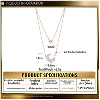 Collier Lune en Moissanite Argentée pour Femme avec Étoiles Scintillantes, Pendentif Chaîne Multicouche Tendance, Idéal pour Anniversaire