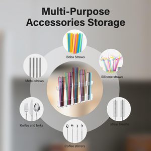 Support de pailles réutilisable pour porte d'armoire, organisateur de pailles pour gobelets, conteneur de rangement à fixer sur le comptoir de cuisine ou la porte d'armoire - Product Image 6