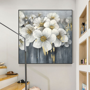 Arte pintado a mano puro lámina <span class=keywords><strong>de</strong></span> oro moderno abstracto oro hecho a mano pintura <span class=keywords><strong>al</strong></span> óleo cuadro moderno acrílico pintura <span class=keywords><strong>flores</strong></span> - Product Image 2