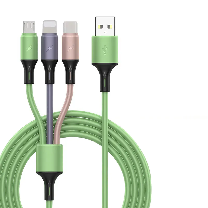 สายซิลิโคนนิ่มชาร์จเร็ว3 In 1,สาย USB สำหรับ Iphone Type C อะแดปเตอร์โทรศัพท์มือถือขนาดเล็ก