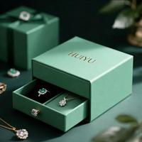 Boîte à bijoux rigide de luxe, emballage personnalisé en papier et carton vert, boîtes cadeaux pour bagues, boucles d'oreilles, colliers
