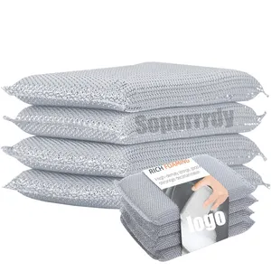 Custom Scrub Esponjas Cozinha Prato Lavar Pratos Não Scratch Heavy Duty Seguro Durable Strong Cleaning Silver Scouring Pads