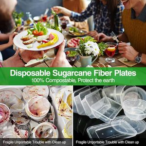 Cổ điển sợi tre bã mía dùng một lần phân hủy tấm đồ ăn đặt thân thiện với môi trường Nhựa Bộ đồ ăn 2025 - Product Image 6