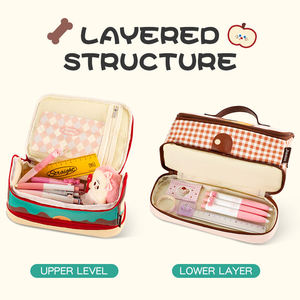 Astuccio Grande Capacità a Forma di Casetta, Borsa Portapenne Multistrato in PU con Manico <span class=keywords><strong>per</strong></span> Scuola e Ufficio - Product Image 4