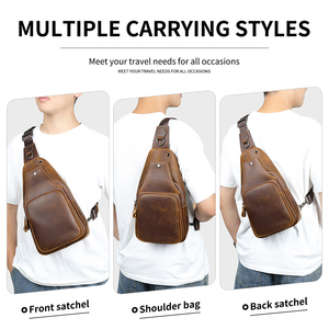 MARRANT <strong>Crazy</strong> Horse Leather Chest Sling Bag with <strong>Earphone</strong> Hole Single Shoulder Backpack Cross Body Bags Men Leather Chest Bag - Product Image 2