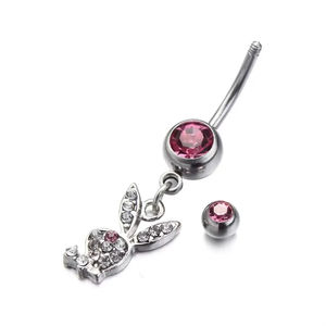 ห่วงเจาะสะดือรูปกระต่ายสีชมพูขนาดเล็กทำจากสเตนเลสสตีลใช้ทางการแพทย์ห้อยจิวเวลรี่ - Product Image 5