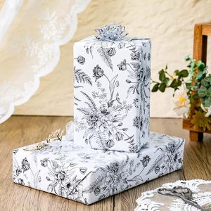 Floral Gift Wrapping <b>Paper</b> Roll 17 Inch X 16.5 Feet Black White Art <b>Paper</b> Elegant Design For Bridal Shower Wedding - Product Image 6