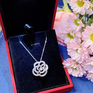 FYXL1074 Classic Camellia Pendant 925 Sterling Silver Gold Plated Zircon Flower Design Luxury Women's Link Chain Necklace Gift - Product Image 2