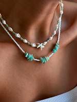 Perle de verre en cristal de pierre naturelle bohème un collier pendentif étoile de mer avec plage d'été océan pour unisexe