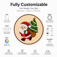 Patchs personnalisés en point de croix, appliques de Noël Père Noël, vente en gros OEM, badges souvenirs de vacances, accessoires ronds en tissu pour vêtements