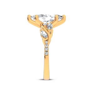 Anillo de compromiso con diseño de vidas entrelazadas, diamante de corte marquesa como piedra principal y pavé de diamantes laterales, medio halo, 1-5 quilates, personalizado, joyería de oro de 10K. - Product Image 2