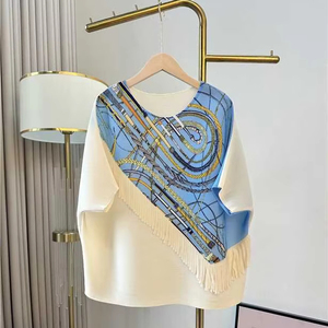 Maglietta a pieghe con stampa girocollo a manica corta da <span class=keywords><strong>donna</strong></span> 2025 autunno ampia Top Skinny con dettaglio sfrangiato - Product Image 4