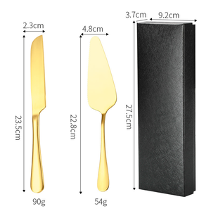 Cuchillo y tenedor de oro de acero inoxidable multiusos, espátula y cuchillo para pan de postre occidental, caja de regalo, juego de servidor de pasteles para boda - Product Image 4