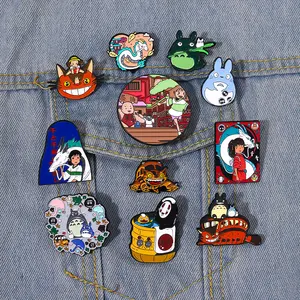 19 Styles Cartoon Anime Metal Pins Customised Totoro No Face Man Dragon Brooches Lapel Kawaii Enamel Pins for Kids Friends
