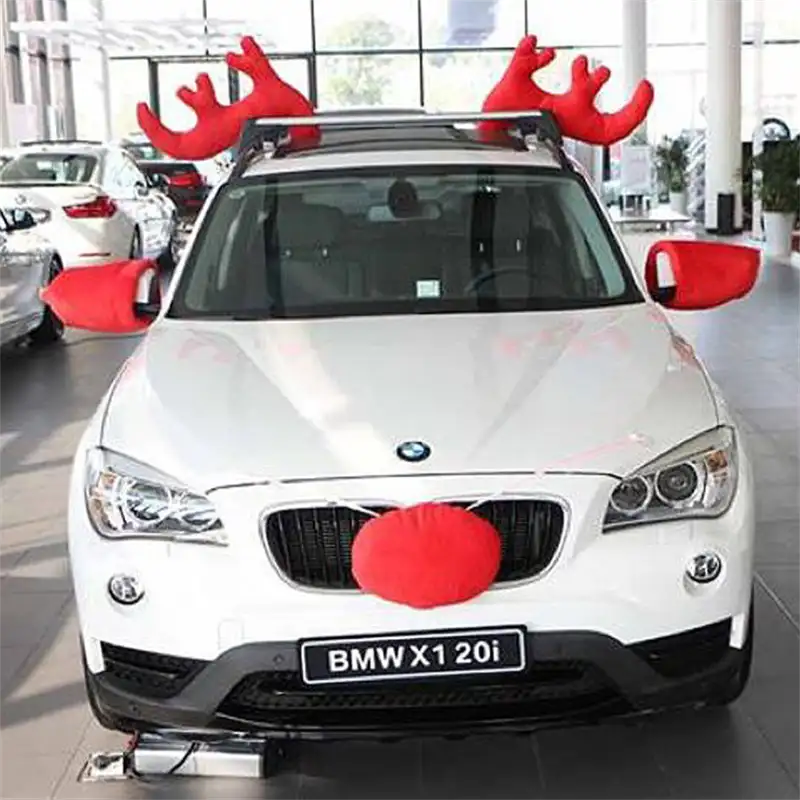 חג מולד קישוט רכב סט חג מולד רכב קרניים גדולות מעוטר אדום איילי האף rearview מירור כיסוי