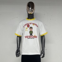 TS3862 Kaus Vintage Uniseks Kuning Leher Bulat Cetakan Huruf Kartun Katun Lembut Lengan Pendek Pakaian Kasual Harian Atasan Pasangan