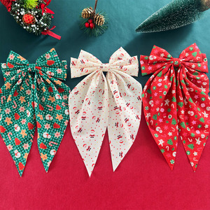 Christmas Print Fabric Big <b>Bow</b> Hair <b>Clip</b> Long Ribbon Tail Barrette Holiday Women Hair Accessory - Product Image 5