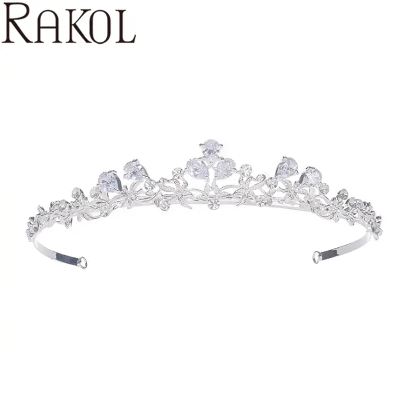 RAKOL HA085 Mahkota Hadiah Anak Perempuan, Tiara Mahkota Hadiah Kristal Berlian Imitasi Emas Putih Klasik untuk Pengantin Perempuan