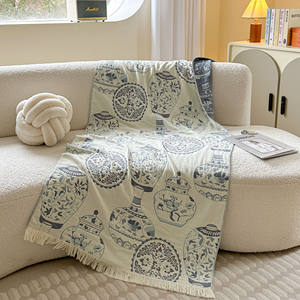 New Design Plush Fuzzy Cozy Soft Customised Cotton Blue-Dyed Gauze Series Painting Style <b>Sofa</b> Bed <b>Cover</b> - Product Image 6