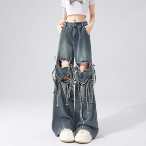 Jeans de Tallas Grandes para Mujer 2026, Pantalones Anchos de Moda, Pantalones Vaqueros con Aberturas y Perforaciones - Product Image 1