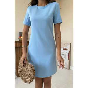 Robe Courte en Jean Bleu Crochetée à Manches Courtes Tendance Formelle pour Femme avec Grandes Appliques Unies Idéale pour les Fêtes Estivales et les Journées Décontractées - Product Image 1