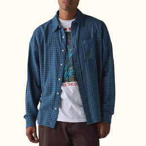 New Arrival Loose Relax 100% Cotton <strong>Shirts</strong> Men Long Sleeve Plaid Custom Logo Print Men <strong>Shirt</strong> - Product Image 1