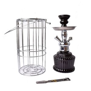 New Design Customization Portable Middle Glass <b>Hookah</b> Set with Iron Cage Single and Two Hose <b>Pipes</b> - Product Image 1