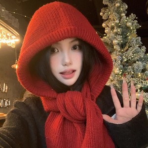 Chapeau en tricot uni, écharpe, <span class=keywords><strong>cagoule</strong></span>, nouvelle collection automne-hiver, pour femmes, chaud, en élasthanne/polyester, circonférence de la tête de 48 à 50 cm - Product Image 3