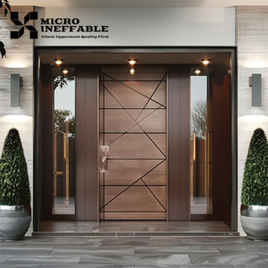 Puerta de entrada principal de estilo minimalista, puerta francesa <span class=keywords><strong>exterior</strong></span> de doble hoja, puerta abatible <span class=keywords><strong>exterior</strong></span> delantera de acero - Product Image 3